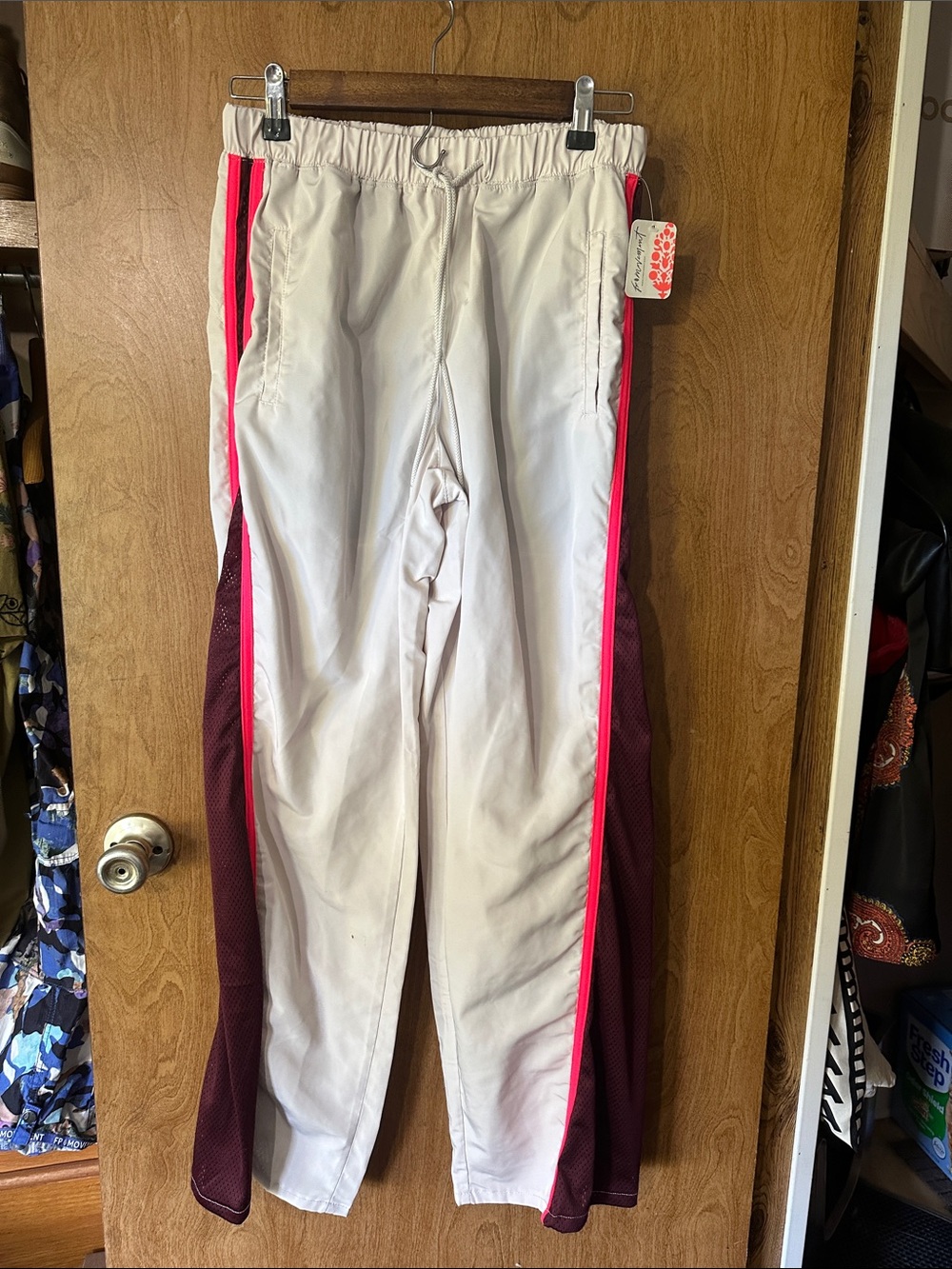 FP Movement by Free People Cream Track Pants with Pink Piping & Maroon Panels